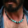 Men’s handmade turquoise bead necklace with punk styling