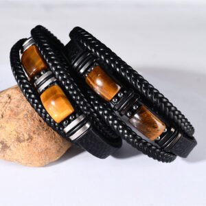 O1CN01hltO3V1aMmJ3YsJwY_2217016583316-0-cib.jpg Tiger Eye Woven Leather Bracelet