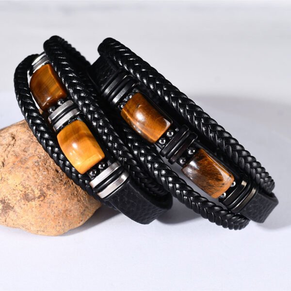 Tiger Eye Woven Leather Bracelet