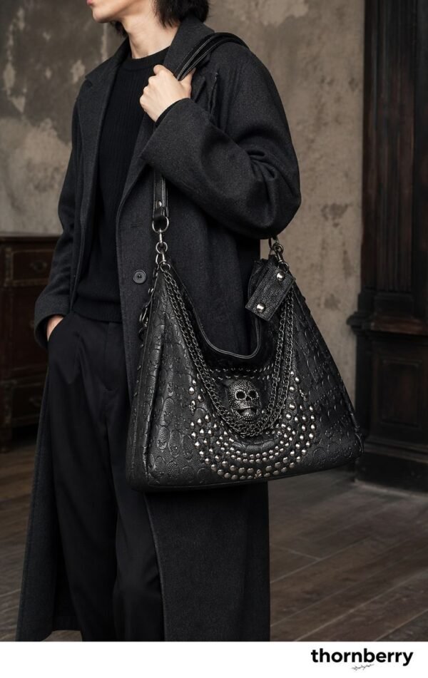 tb-bag-005-01 Studded Skull Punk Tote Bag
