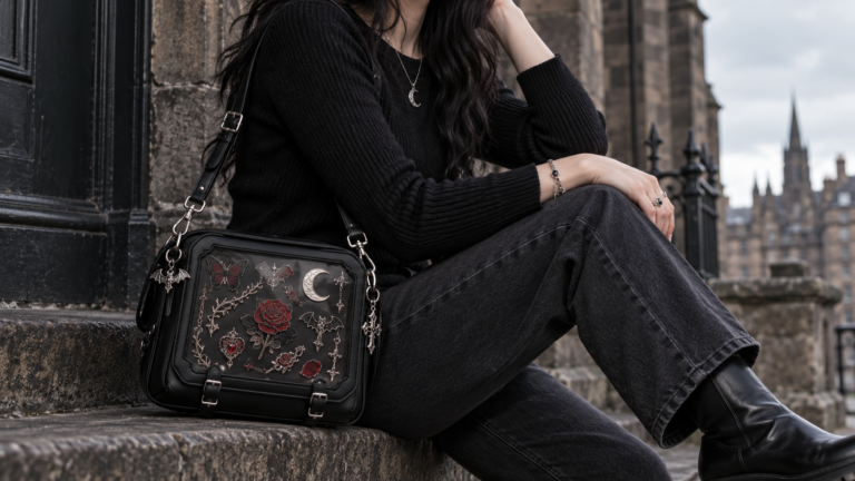 Gothic ita bag styled with a black everyday outfit